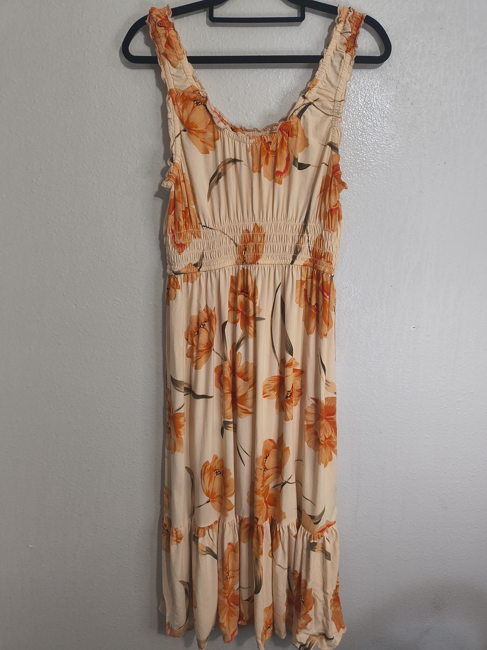 Patrons of Peace Floral Maxi Dress Size L Cream Orange Boho Tiered